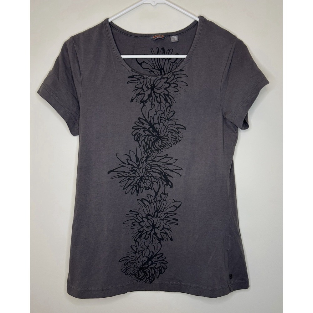 Merrell Gray Floral Short Sleeve Blouse Top Pullover T-Shirt Casual Women's M